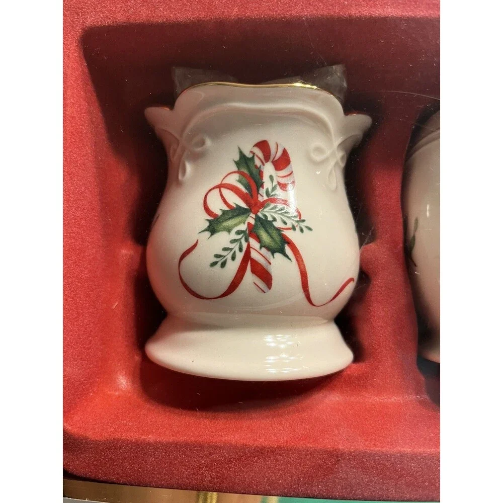 Lenox Christmas Holly Berry Ribbon Candle Holder Set of 3 NIB